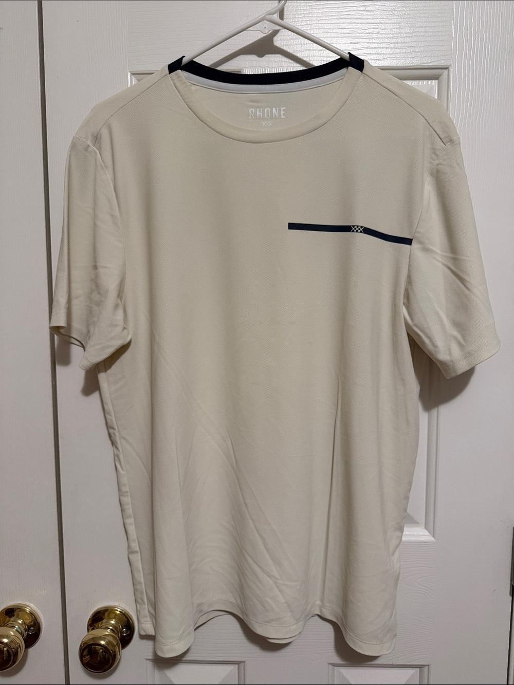 RHONE Cream Short Sleeve Performance Tee with Navy Accent